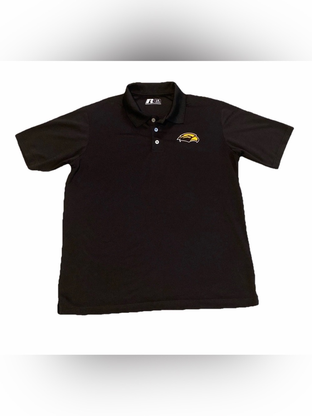 Men’s Large USM Golden Eagles Southern MS Black Polo Russell Brand